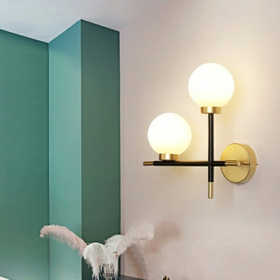 Global Sconce Light Fixture 2 Lights Modern Metal and Glass Shade Wall Mount Light for Corridor
