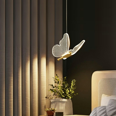 Gold Butterfly Pendant Lighting Postmodern in 3 Colors Light Ceiling Light for Girl's Bedroom