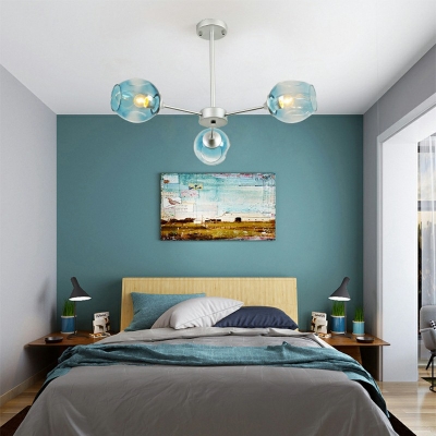 Gradient Glass Shade Multi-Lights Chandelier Metal Hanging Pendant for Living Room