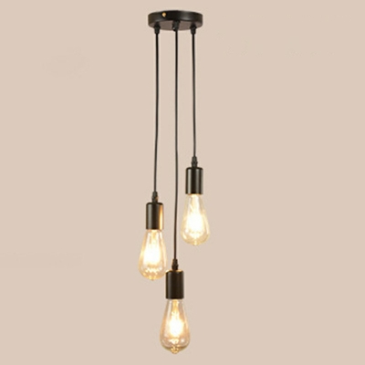 Industrial Multi Light Pendant Metal 3 Light Hanging Lamp in Black