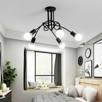 Industrial Style Glass Globe Ceiling Chandelier Sputnik Design Semi Flush Mount Light for Living Room