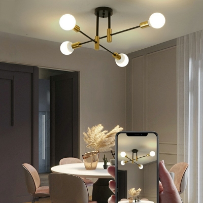 Industrial Style Wrought Iron Semi Flush Mount Light Multi-head Ceiling Light for Living Room