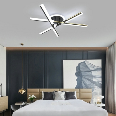 LED Light Linear Metal Shade Flush Mount Ceiling Fixture in Black for Bedroom