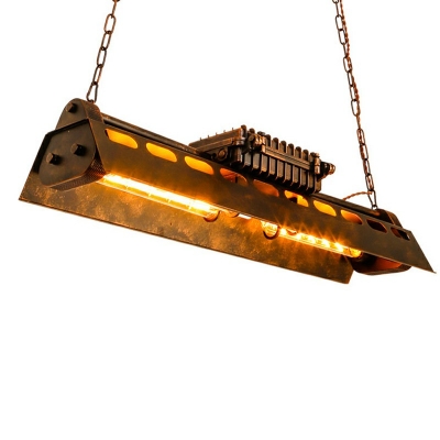Linear Chandelier Pool Table 4 Lights Vintage Industrial Metal Hanging Light in Brown