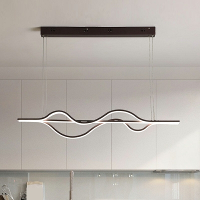 Minimalist Dining Room Metal Island Pendant in Coffee Linear Wave Design LED Island Light