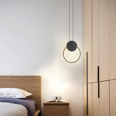 Modern and Simple Hanging Light Minimalisma Platting Metal Circle LED Pendant Light for Bedside