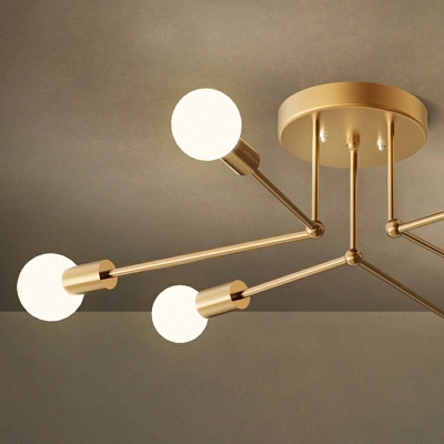 Modern Ceiling Fixture with Metal Ceiling Mount 6 Bare Bulb Semi Flush Light for Living Room Study Room