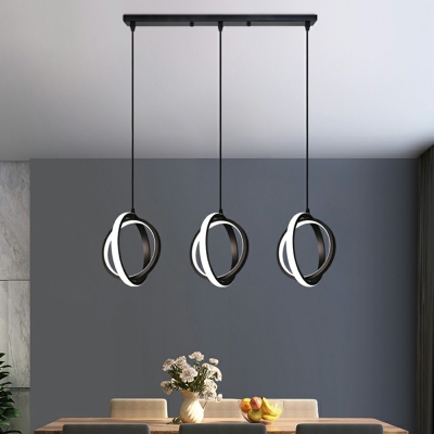 Modern Simple Style Hanging Light White Light LED Rings Pendant Light in Black for Bar Living Room