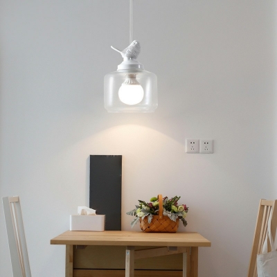 Modern Simplicity Jar-shaped Pendant Light Transparent Glass Bird Decoration Hanging Light for Living Room
