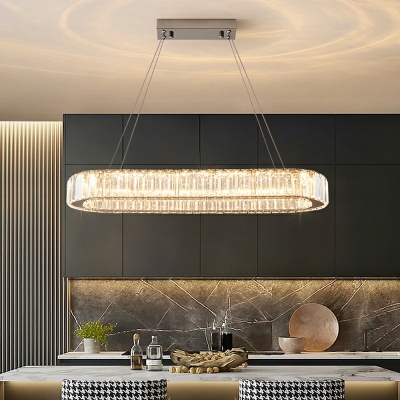 Modern Style Island Light Crystal Flush Mount Chandelier for Living Room Dining Room Bedroom