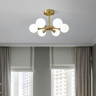 Modern White/Clear Glass Living Room Semi Flush Light Ball Shaped Ceiling Flush Light