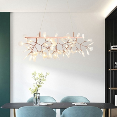 Nordic Island Light Firefly Shade LED Suspension Light Rose Gold Branching Hanging Lamp in Natural Light