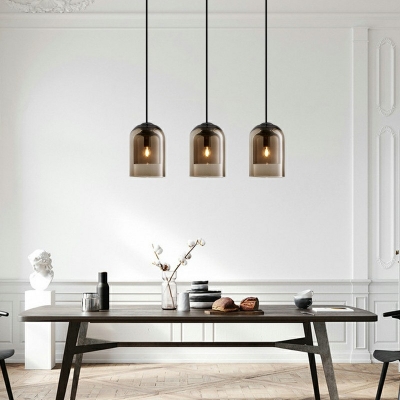 Nordic Style Bell Shade Hanging Light Single Bulb Glass Pendant Lighting Fixture for Dining Room