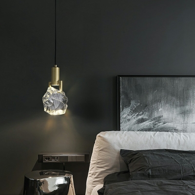 Postmodern Style Crystal Pendant Light 1 Bulb Gold Geometric Hanging Pendant Light for Sitting Room