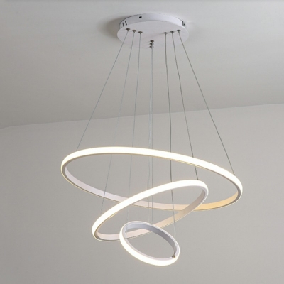 Round Multi Layer Circles Chandelier Modern LED Metal Pendant Light Kit for Dinning Room