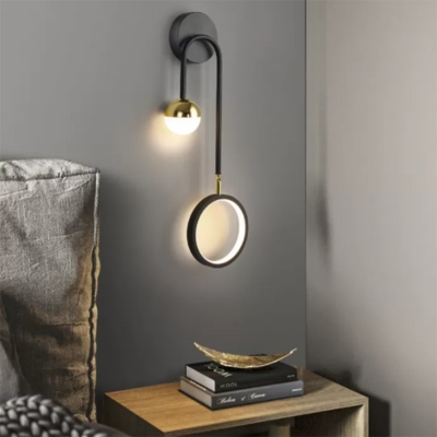 Simple Style 2 Heads Black Metal LED Wall Mounted Lighting Globe Wall Lamp for Bedroom