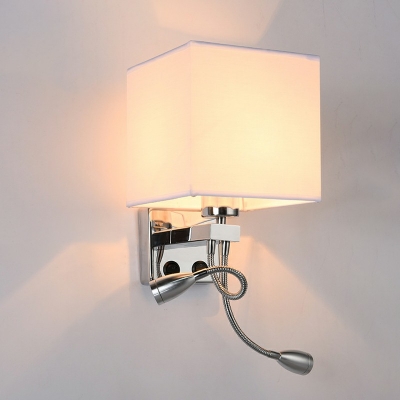 Square Sconce Light Fixture Modern Contracted Fabric and Metal Shade Wall Mount Light for Bedroom