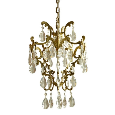 Traditional Style 1 Tier Transparent Crystal Drop Chandelier Brass Hanging Lamps for Living Room Bedroom