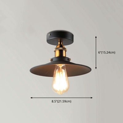 1 Bulb Cone Semi Mount Light Iron Flush Mount Lighting Corridor Ceiling Lamp in Black