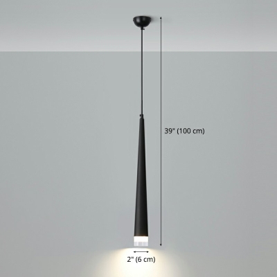 1-Light Matte Black Hanging Light Kit Acrylic Tapered Pipe Down Lighting
