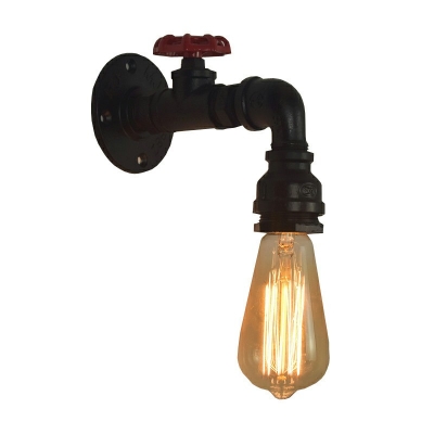 1-Light Vintage Industrial Wall Lighting Ideas Water Pipe Sconce Light Fixtures in Black
