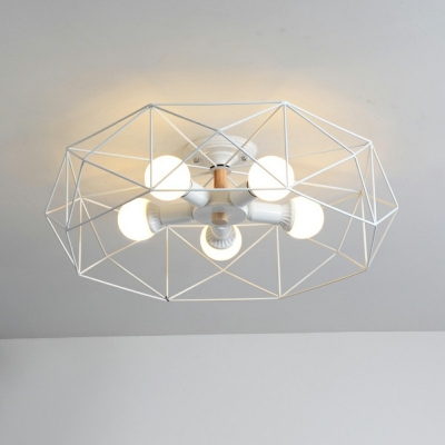 5-Light Flush Mount Lighting Industrial Style Tied Cage Shape Ceiling Mounted Fixture