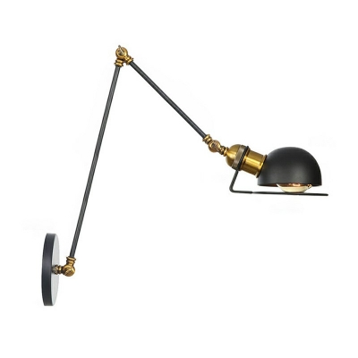 Adjustable Arm Wall Light Simple Industrial Iron 1 Light Dome Shade Wall Sconce for Bedroom