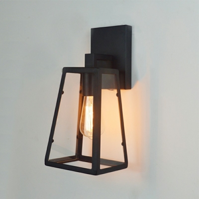 Black 1 Head Wall Mounted Light Fixture Industrial Trapezoidal Glass Shade Wall Light Sconce for Balcony