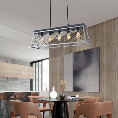 Black-White Industrial Style Restaurant Island Lamp Iron Rectangle Shape Pendant Light for Bar