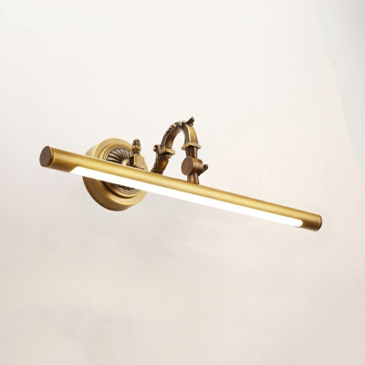 Brass Metallic Bar Vanity Light Contemporary LED Rotatable Wall Mount Lamp with Curved Arm