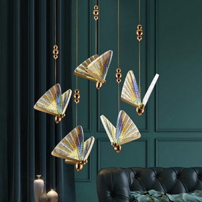 Butterfly Pendant Lighting Postmodern in Natural Light Ceiling Light for Girl's Bedroom