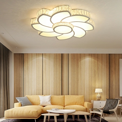 Contemporary 1 Light Led Indoor Flush Ceiling Lamp White Crystal Ceiling Light for Living Room