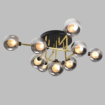 Contemporary Ceiling Light Glass Shade Metal Ceiling Mount Semi Flush Ceiling Light with Round Canopy
