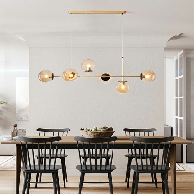 Contemporary Style Wrought Iron Island Light Ball Glass Island Pendant for Dining Room