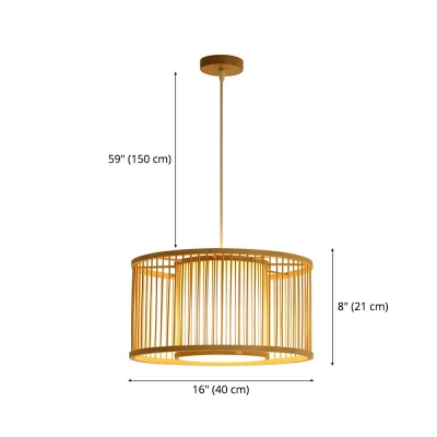 Cord Hung Ceiling Lamp Wood 1 Light Brown Cage Pendant Light for Living Room