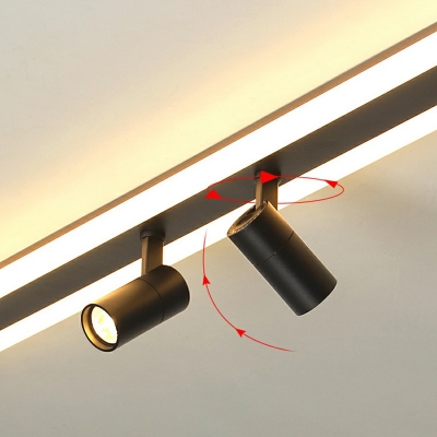 Cylindrical LED Track Spotlight Nordic Style Arcylic Rotatable Semi Flush Light in Black