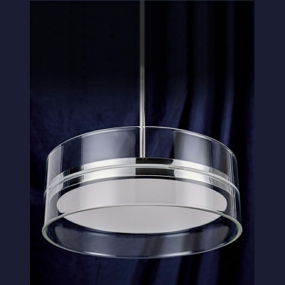 Drum Shape Pendant Minimalist Clear Glass Natural Light Art Deco Ceiling Pendant Lamp in Silver