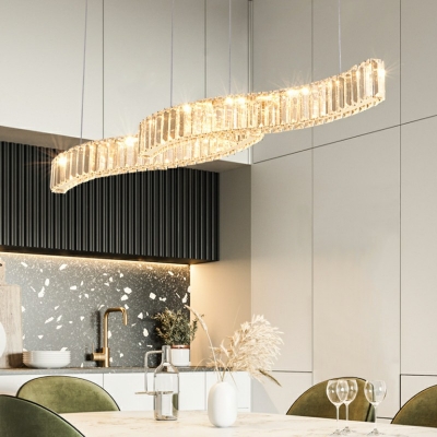 Golden Wave Shaped LED Island Lighting Crystal in Stepless Dimming for Kitchen Dining Room