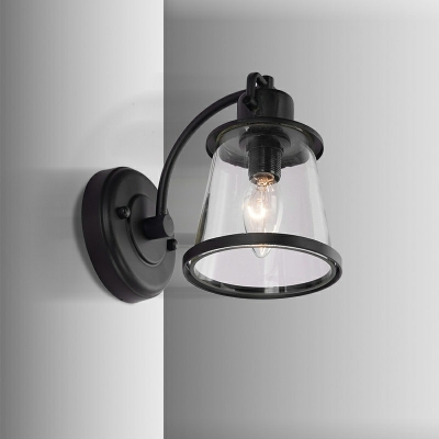Industrial Style Black Cone Shaped Wall Mount Light 1 Head Clear Glass Wall Sconce Light for Corridor Aisle