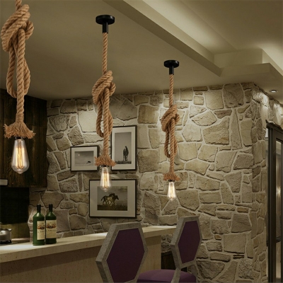 Industrial Style Pendant Light Nature Rope 1 Light Hanging Lamp for Restaurant