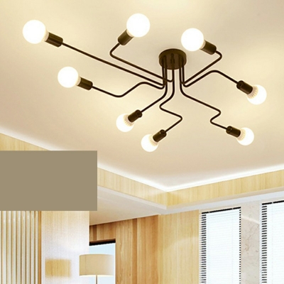 Industrial Style Sputnik Shaped Semi Flush Mount Light Metal 8 Light Ceiling Light for Clothing Store