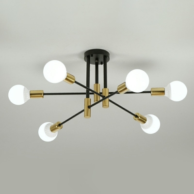 Industrial Style Wrought Iron Semi Flush Mount Light Multi-head Ceiling Light for Living Room