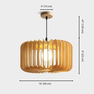 Japanese Style Wood Hanging Light 1 Bulb LED Lantern Shaped Pendant Light for Living Room