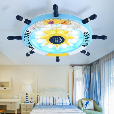 Mediterranean Style Cartoon Pirate Rudder Eye Protection Lighting Ceiling Light for Boy Bedroom