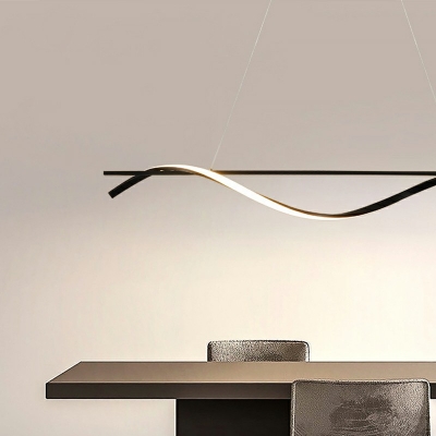 Minimalist Dining Room Metal Black Island Pendant Linear Wave Design LED 59 Inchs Height Island Light