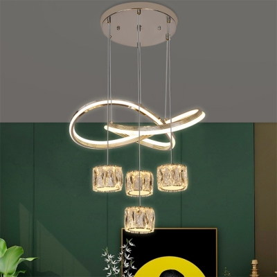 Modern Kitchen Pendant Light with Crystal Shade 5-Light LED Hanging Lamp in Third Gear Light