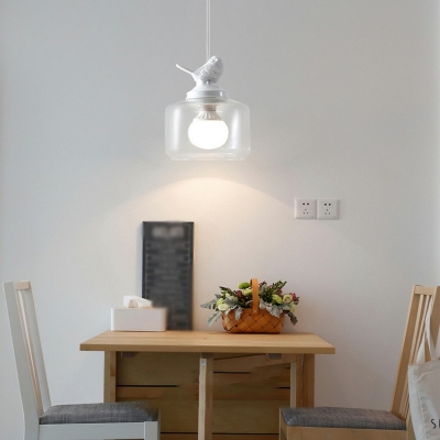 Modern Simplicity Jar-shaped Pendant Light Transparent Glass Bird Decoration Hanging Light for Living Room