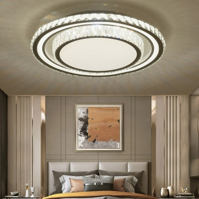 Modern Style Double Layer Ring Shaped Flush Mount Light Crystal 2 Light Ceiling Light for Living Room
