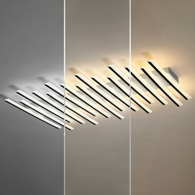 Modern Style Linear Semi Flush Mount Light Metal 15 Light Ceiling Light for Bedroom