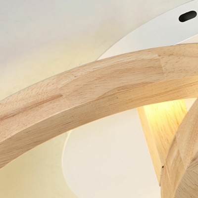 Modern Style Ring Shaped Semi Flush Mount Light Wood 2 Light Ceiling Light for Living Room